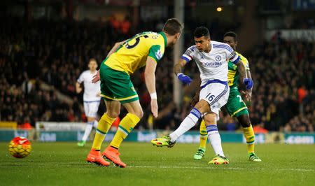 Football Soccer - Norwich City v Chelsea - Barclays Premier League - Carrow Road - 1/3/16 Kenedy scores the first goal for Chelsea Action Images via Reuters / Peter Cziborra Livepic EDITORIAL USE ONLY.