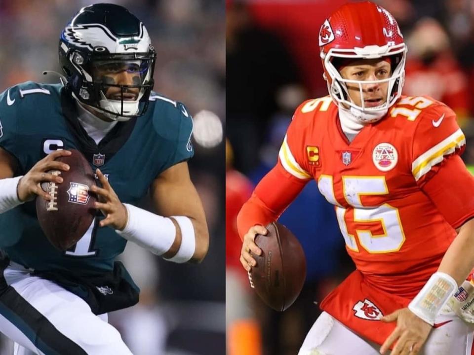 Philadelphia Eagles quarterback Jalen Hurts, left, and Kansas City quarterback Patrick Mahomes will lead their teams at Super Bowl LVII on Feb. 12 in Glendale, Ariz., marking the first time in Super Bowl history that both teams will field a Black starting quarterback. (Getty Images - image credit)