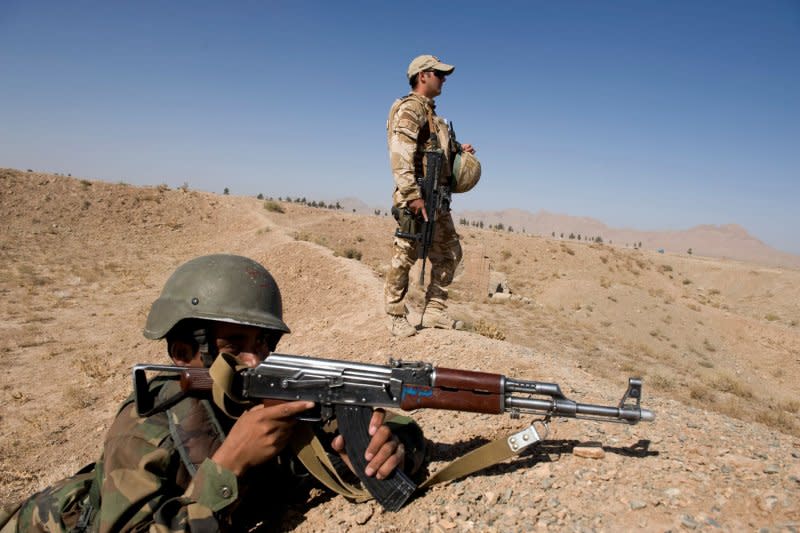 Afghan soldiers train under the supervision of British troops at Ghar Ordoo military base on May 26, 2010, in Herat province west of Kabul, Afghanistan. On December 19, 2012, Britain announced it would begin a gradual withdrawal of its forces in Afghanistan in April 2013. File Photo by Hossein Fatemi/UPI