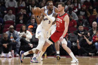 Houston Rockets' Garrison Mathews (25) defends against Washington Wizards' Will Barton (5) during the first half of an NBA basketball game Wednesday, Jan. 25, 2023, in Houston. (AP Photo/David J. Phillip)