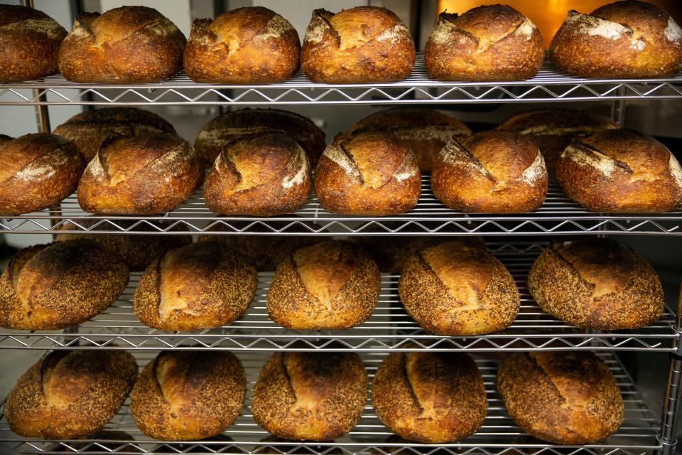 Loaves of freshly baked sourdough from Benchmark Bread in Little Silver.