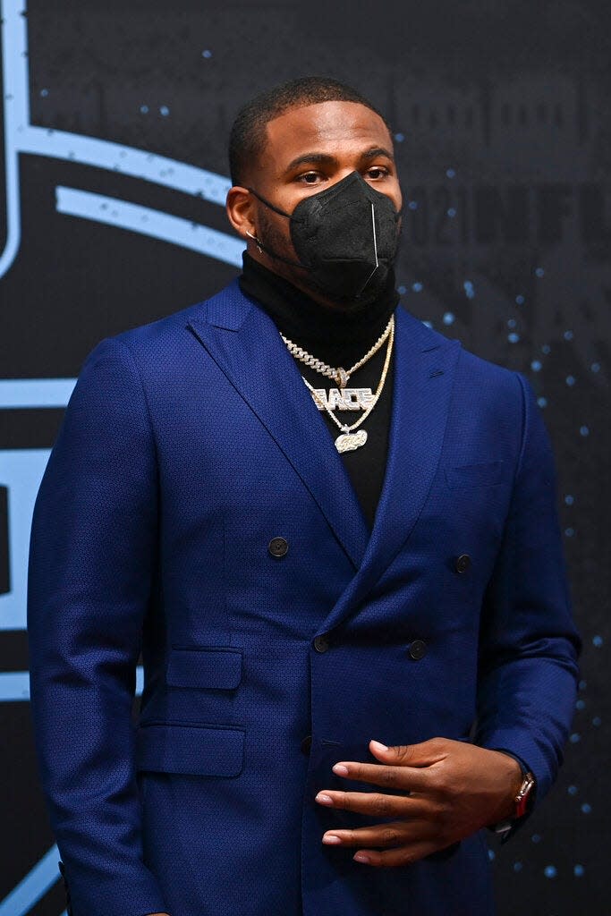 Penn State linebacker Micah Parsons appears on the Red Carpet at the Rock & Roll Hall of Fame before the first round of the 2021 NFL Draft on Thursday, April 29, 2021, in Cleveland. Goc. Josh Shapiro is pushing the NFL to host an upcoming draft in Pittsburgh.