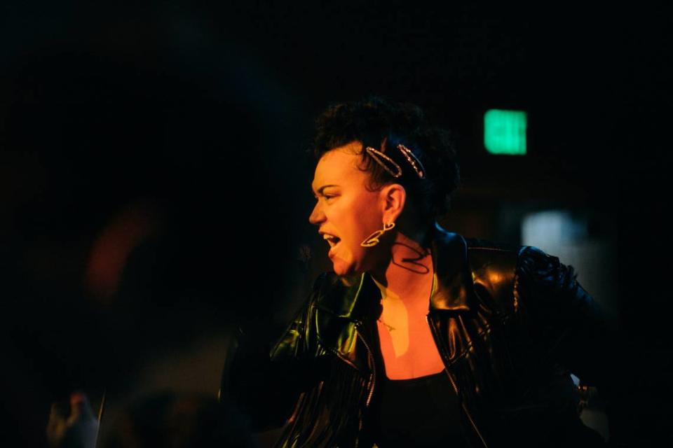 Singer HNY performs in the Reid Ballroom at Whitman College during a concert for the Power and Privilege Symposium.