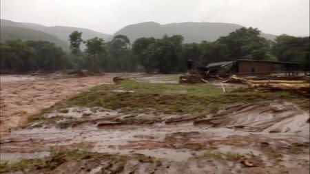 Flooding caused by Cyclone Idai is seen in Chipinge, Zimbabwe, March 16, 2019 in this still image taken from social media video obtained March 17, 2019. Tony Saywood via REUTERS