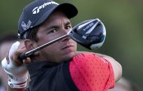 Australia's Lucas Herbert tees off on the 18th hole during the final round of the Dubai Desert Classic golf tournament in Dubai, United Arab Emirates, Sunday, Jan. 26, 2020. (AP Photo/Kamran Jebreili)