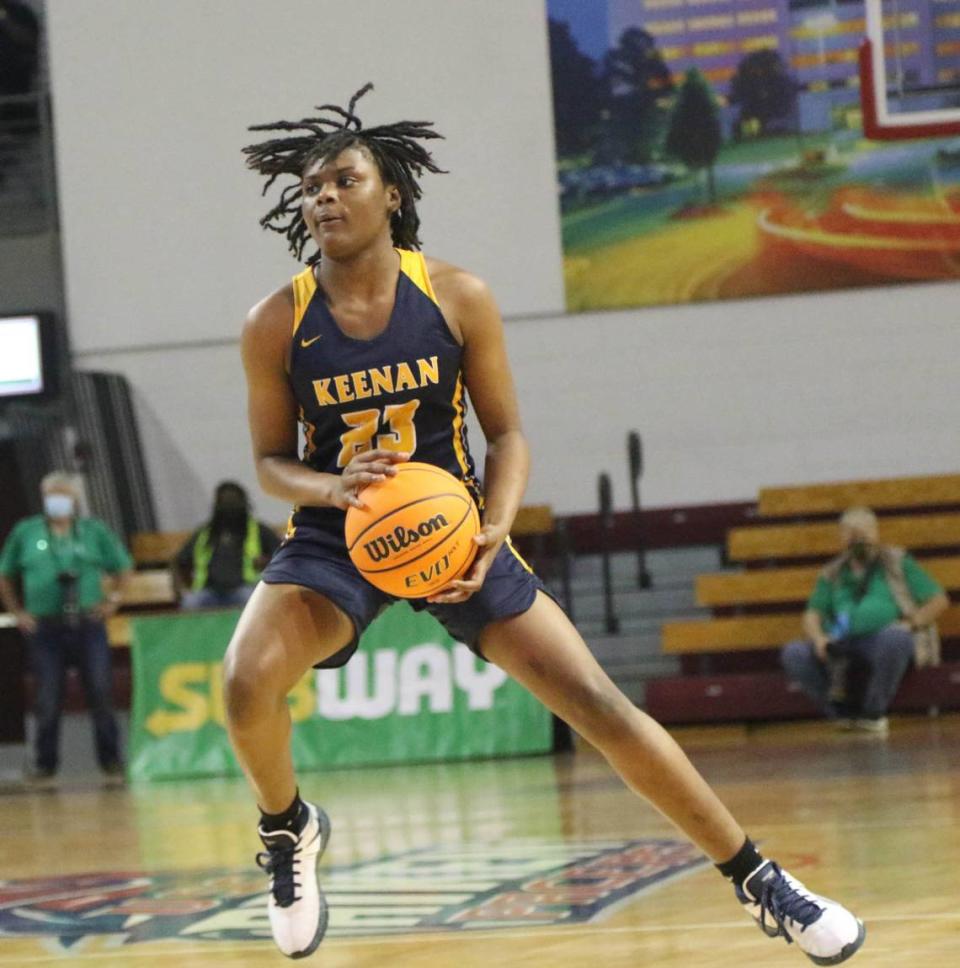 Keenan’s MiLaysia Fulwiley (23) prepares to shoot during the 3A state championship game against Bishop England at the USC Aiken Convocation Center on Friday, March 5, 2021.