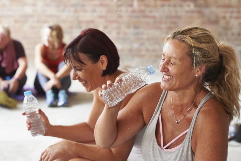 Try not to talk during a workout class.