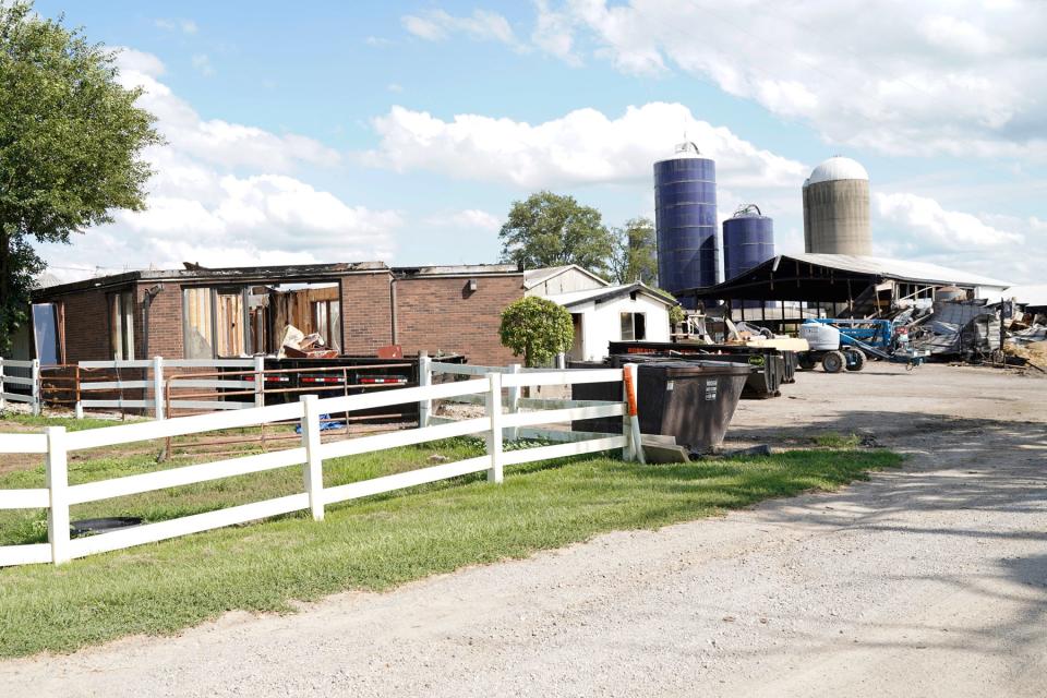 Multiple buildings at Hardy's Holsteins were damaged by fire July 20.