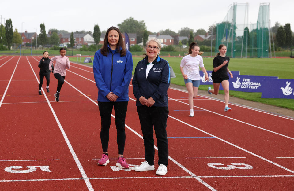 Olympian Jo Pavey visits Leigh Harriers Athletics Club with The National Lottery to see the inspirational effect Keeley Hodgkinson is having at her club (Photo by Alex Livesey/Getty Images for The National Lottery)