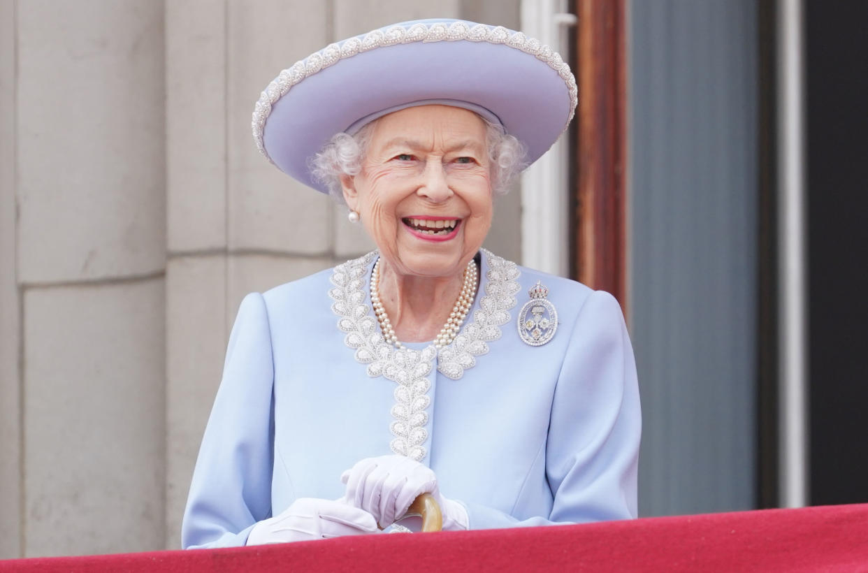 File photo dated 2/6/2022 of Queen Elizabeth II watching a flypast from the balcony of Buckingham Palace on the first day of her Platinum Jubilee celebrations. The Queen died peacefully at Balmoral this afternoon, Buckingham Palace has announced. Issue date: Thursday September 8, 2022.