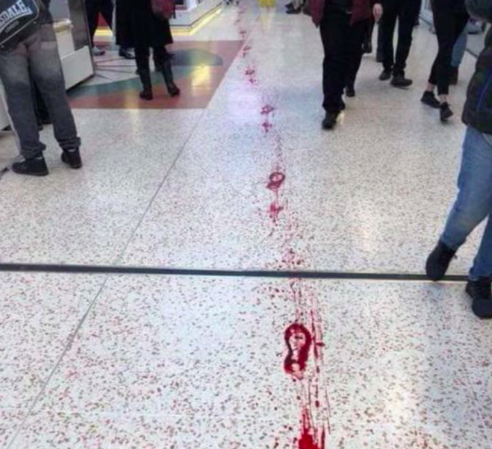 A trail of bloody footprints could be seen on the floor after the stabbing at The Mall in Luton (Facebook)