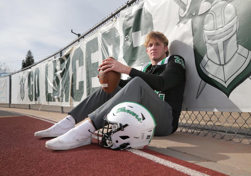 Chase Martin poses for a portrait at Thousand Oaks High on Dec. 16. The senior was a powerful force at linebacker and running back for the Lancers, leading the program to its first 10-0 record in the regular season.