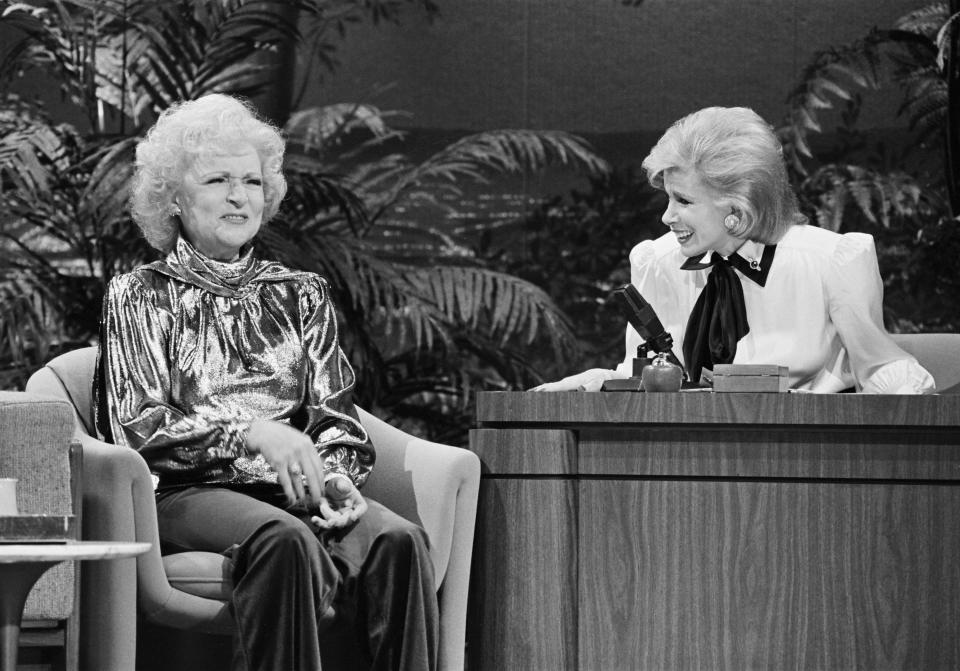 Betty White during an interview with guest host Joan Rivers on "The Tonight Show" on January 27, 1986. (Paul Drinkwater/NBC/NBCU Photo Bank via Getty Images)