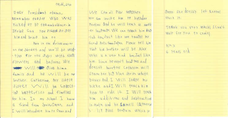 A 6-year-old boy wrote President Obama a letter, asking if he could bring a Syrian boy to U.S. to be his brother. (WhiteHouse.Gov)