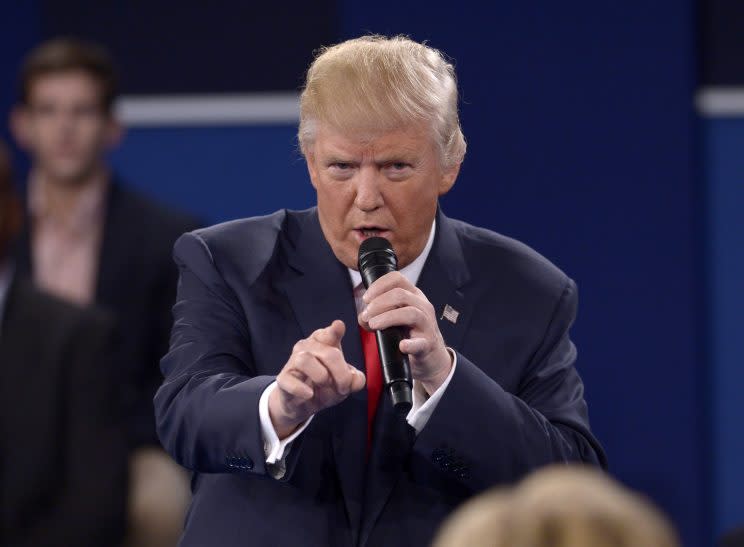 Donald Trump speaks during the second presidential debate. (Photo: Saul Loeb/Pool via AP)