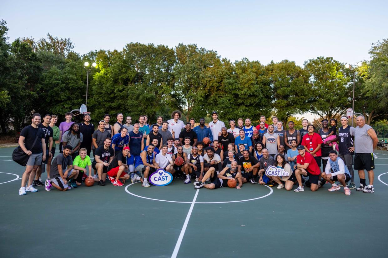 Milwaukee Bucks center Brook Lopez and his twin, former Milwaukee Bucks center Robin Lopez, surprise Walt Disney World cast members in Orlando, Florida, this week during Cast Basketball League games at Mickey’s Retreat – a recreation area just for Disney cast members and their family and friends.