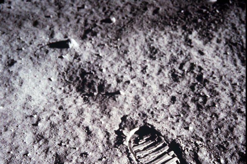 A close-up view of astronaut Buzz Aldrin's bootprint in the lunar soil, photographed with the 70mm lunar surface camera during Apollo 11's sojourn on the moon on July 20, 1969. Photo courtesy NASA