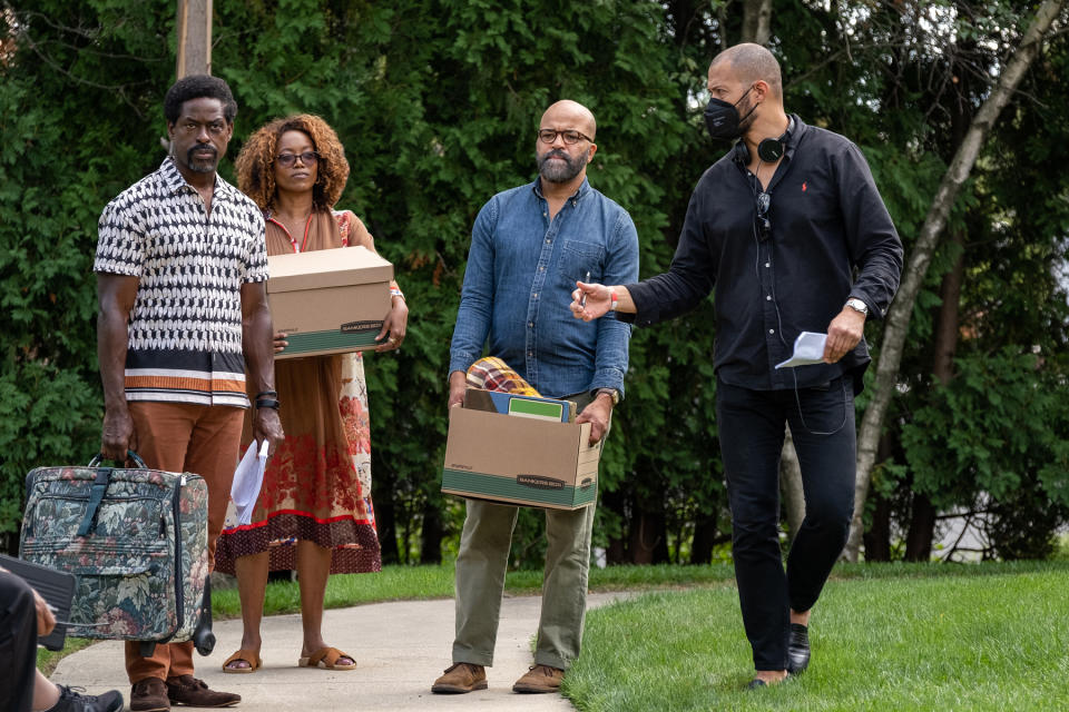 F_01898_RC2
(l-r.) Actors Sterling K. Brown, Erika Alexander, Jeffrey Wright and writer/director Cord Jefferson on the set of their film
AMERICAN FICTION
An Orion Pictures Release
Photo credit: Claire Folger
© 2023 Orion Releasing LLC. All Rights Reserved.