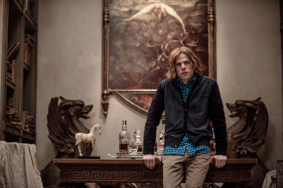 Jesse Eisenberg as Lex Luthor standing in an office