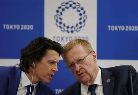 International Olympic Committee (IOC) Vice President John Coates and IOC executive director Christophe Dubi attend a news conference following Project Review Meeting in Tokyo, Japan, April 24, 2018. REUTERS/Toru Hanai