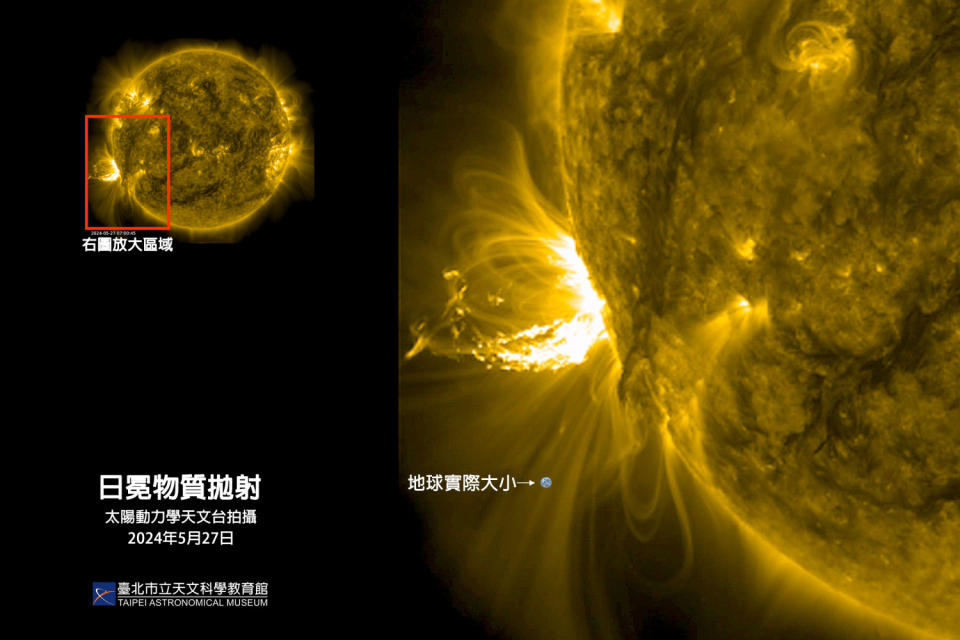 圖說：5月27日NASA太陽動力學天文台（SDO）所拍攝到AR 3697所爆發的顯著日冕物質拋射。