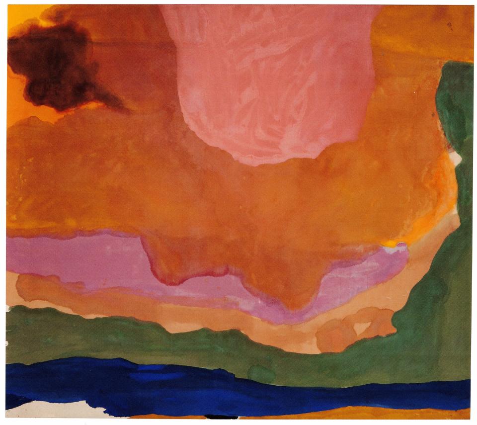 Helen Frankenthaler (American, 1928 – 2011), Flood, 1967. Acrylic on canvas, 124 ¼ x 140 ½ inches. Whitney Museum of American Art, New York. Purchase with funds from the Friends of the Whitney Museum of American Art 68.1 2. © 2019 Helen Frankenthaler Foundation, Inc. / Artists Rights Society (ARS), New York.