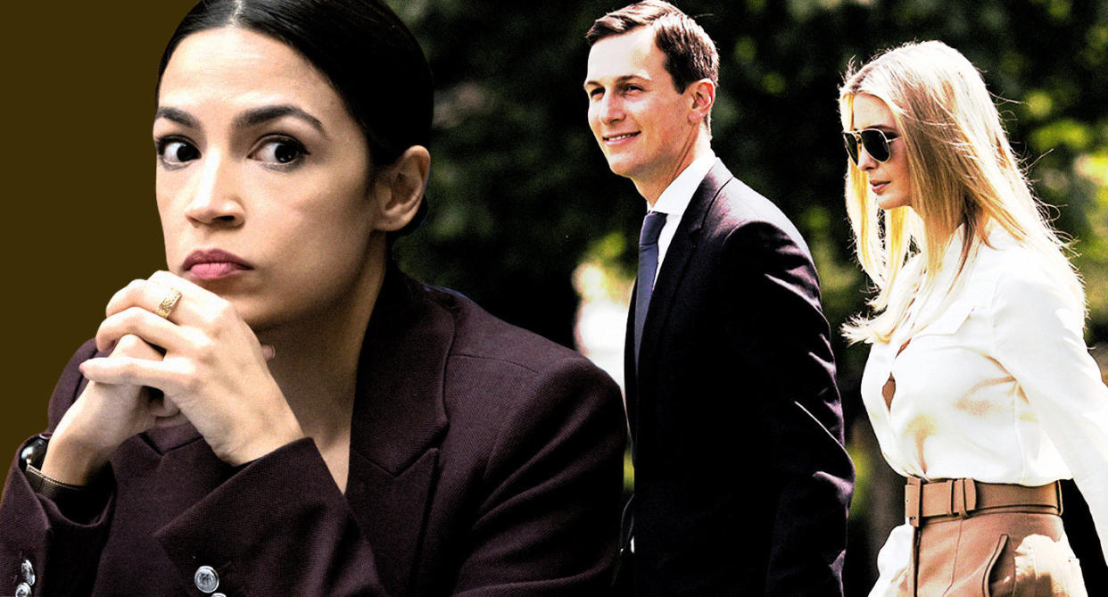 Alexandria Ocasio-Cortez, Jared Kushner and Ivanka Trump. (Photo illustration: Yahoo News; photos: AP)