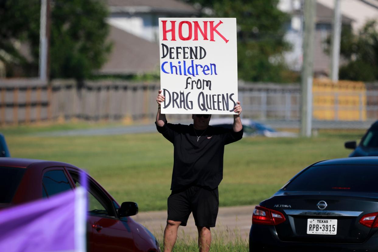 The Proud Boys, Patriot Front and other right-wing extremists showed up in force to protest against a drag queen event at First Christian Church of Katy on Saturday, Sept. 24, 2022, in Katy, a suburb of Houston, Texas.