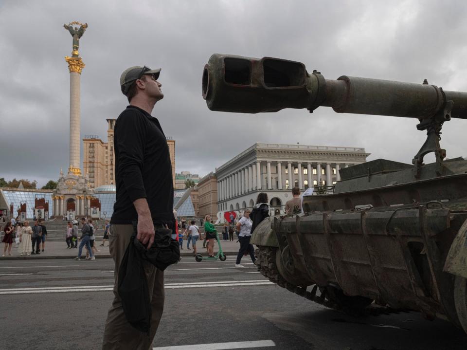 Damaged Russian military vehicles displayed in Kyiv ahead of independence day (Andrew Kravchenko/AP)