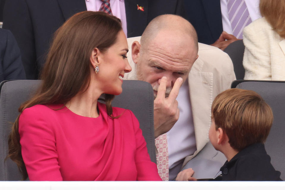 Mike Tindall appears to warn Prince Louis that he has eye on him at the Platinum Jubilee Pageant. (PA)