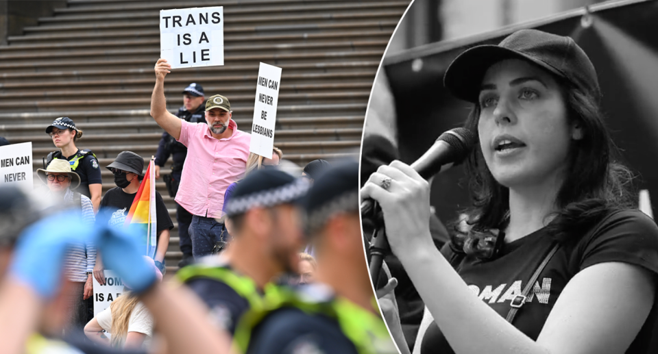 Victorian MP Moira Deeming pictured at the rally