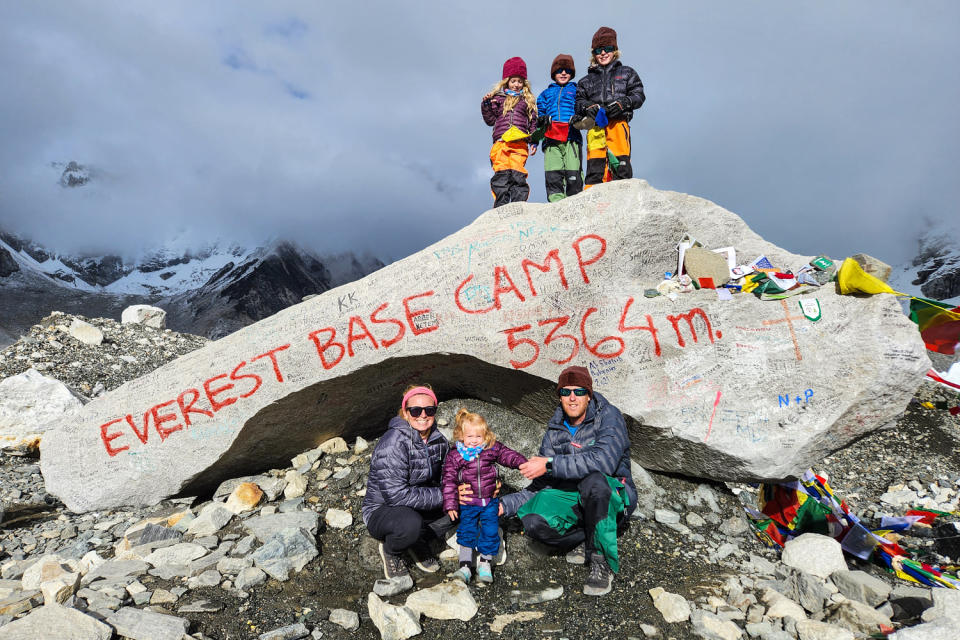Chris and Cindy Matulis with their kids at Everest Base Camp in 2022. (Cindy Matulis)