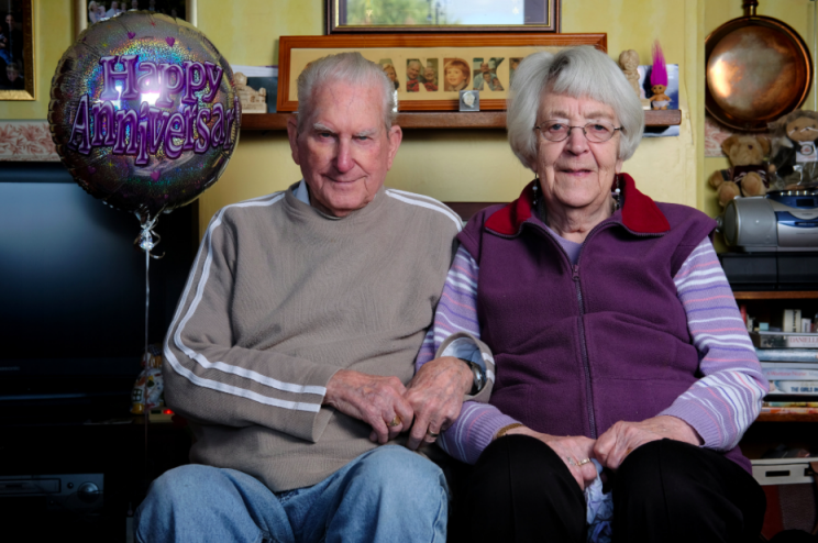 Loved-up: The couple married in 1947 and celebrated their platinum anniversary this week (SWNS)