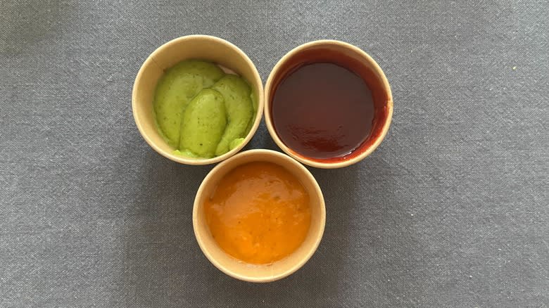 three sauces on table