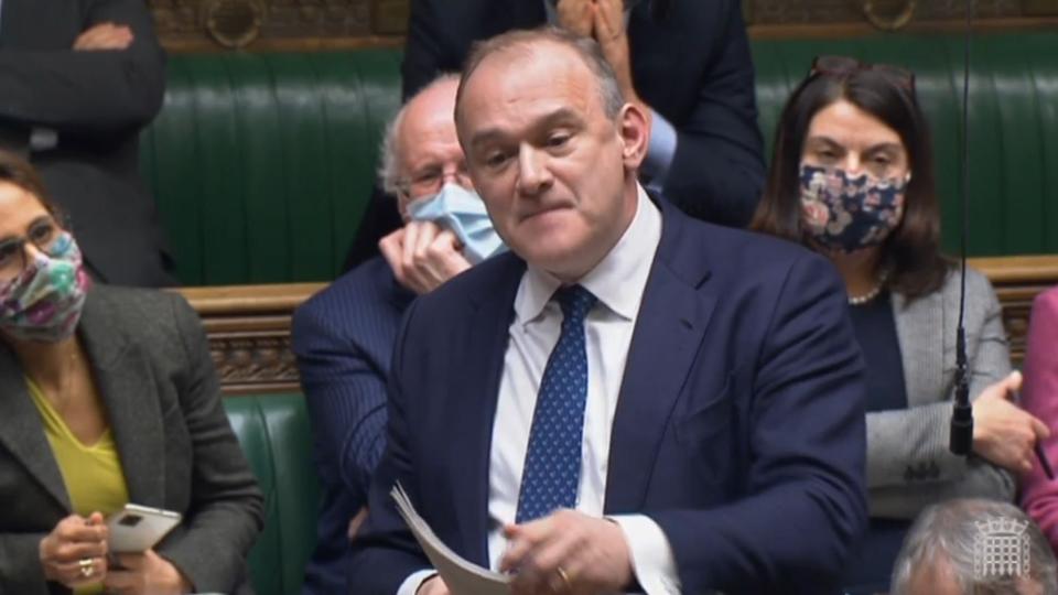 Liberal Democrats' leader Ed Davey speaking during Prime Minister's Questions in the House of Commons, London, she is standing in for Labour leader Sir Keir Starmer who has tested positive for Covid-19. Picture date: Wednesday January 5, 2022.