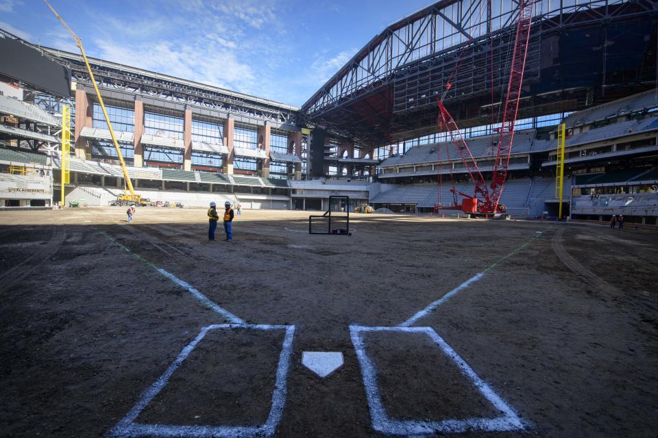 Globe Life Field, the soon-to-be-home of the Texas Rangers, caught fire on Saturday. (Jerome Miron-USA TODAY Sports)