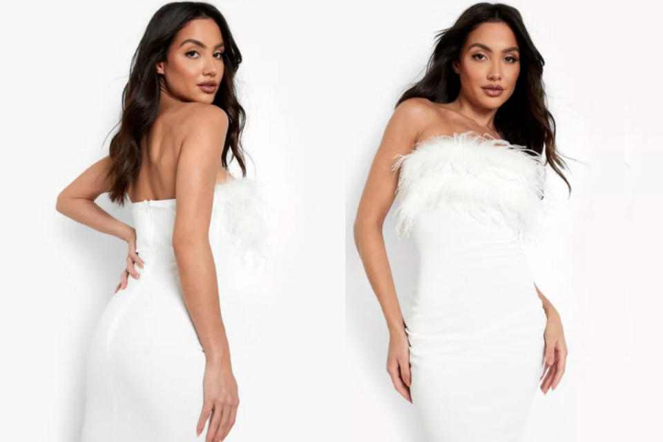 Bandeau feather mini bodycon dress