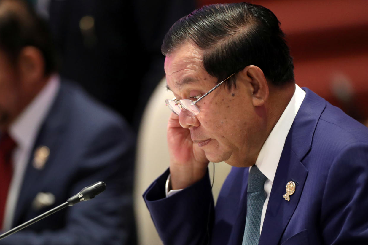 Cambodia's Prime Minister Hun Sen attends an ASEAN leaders summit with United Nations Secretary-General Antonio Guterres, in Bangkok, Thailand November 3, 2019. REUTERS/Soe Zeya Tun