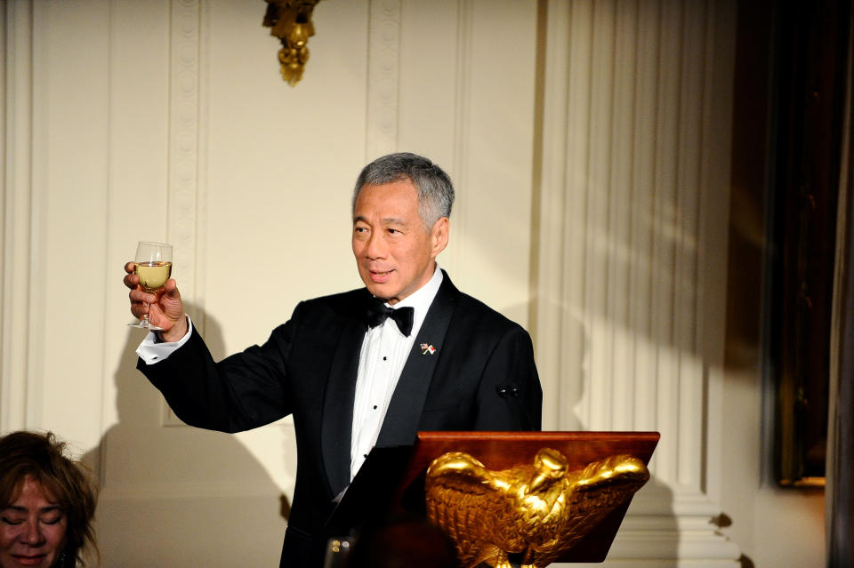 Singapore Prime Minister Lee Hsien Loong makes remarks during a State Dinner at the White House in Washington, U.S., August 2, 2016. REUTERS/Mary F. Calvert