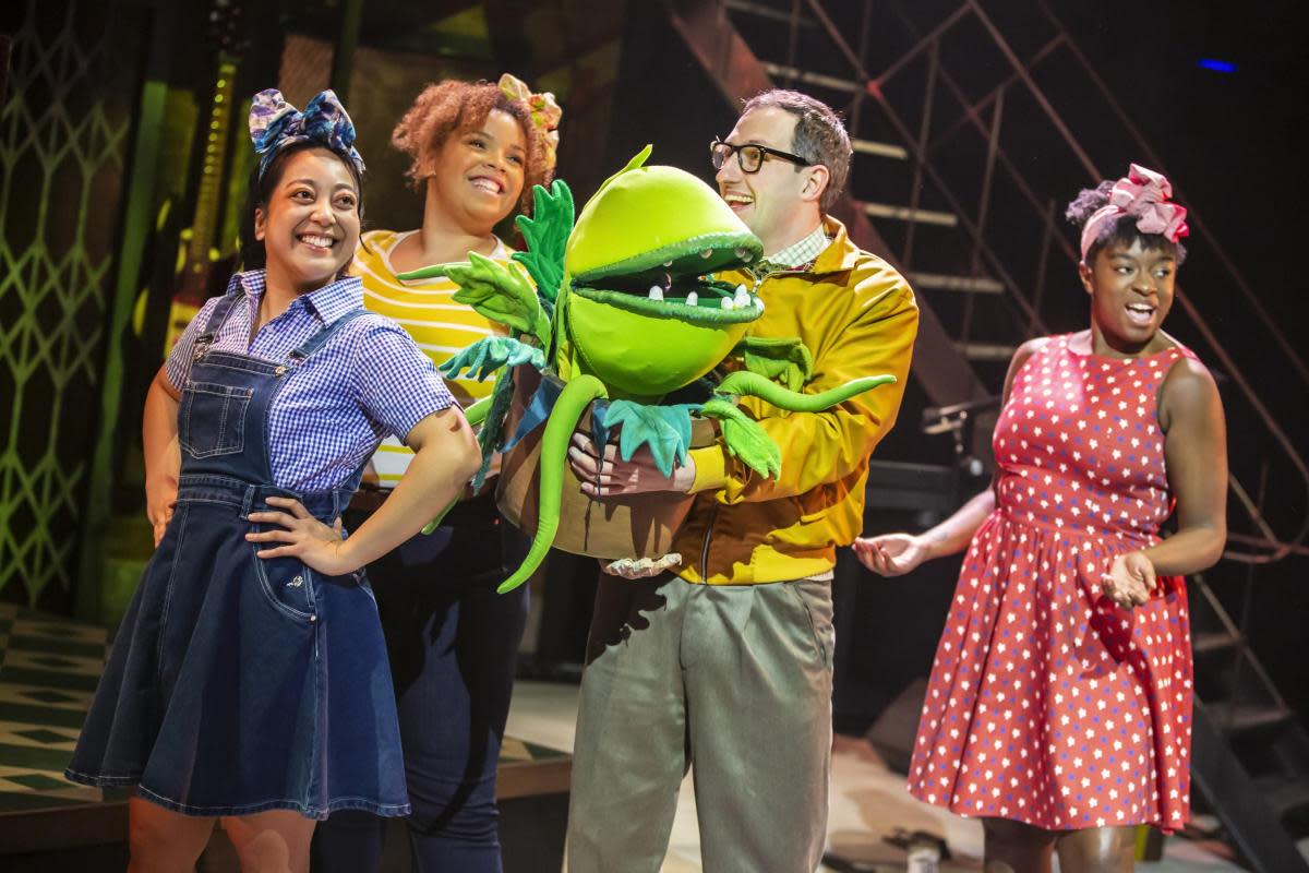 Jenna May,Zweyla Micthell dos Santos, Oliver Mawdsley and Chardai Shaw with Audry II in Little Shop of Horrors (Picture: Pamela Raith)