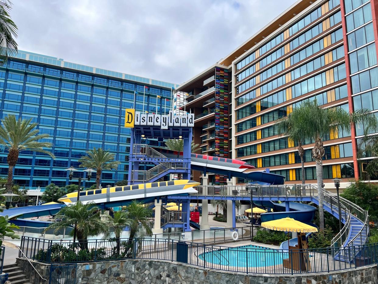 The Villas at Disneyland Hotel, on the right, are Disney Vacation Club's newest property.