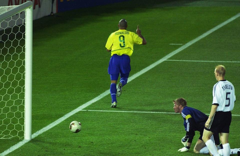 Ronaldo celebrates after scoring Brazil’s opening goal (Getty Images)