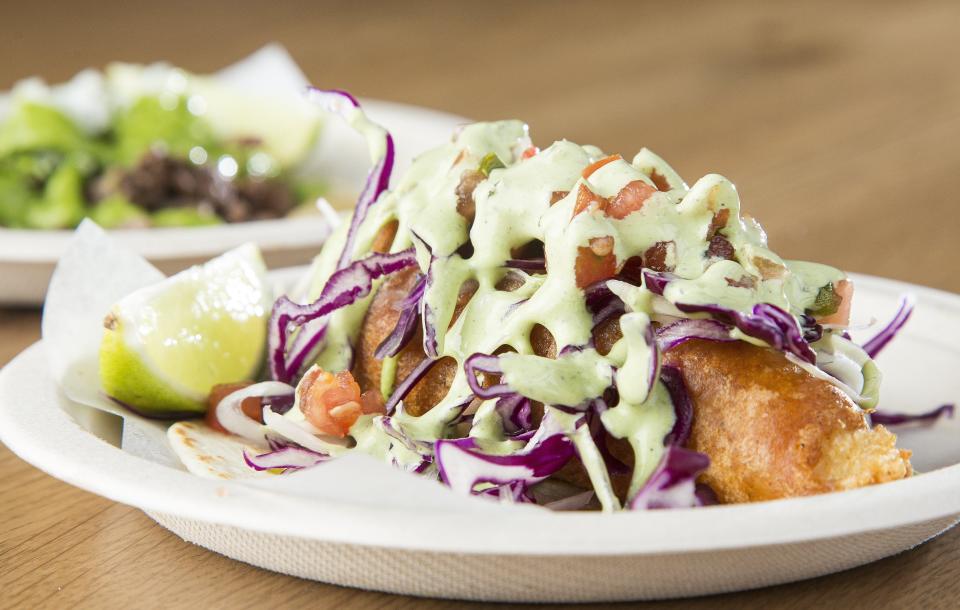 The fish taco at Tacos Rudos features beer-battered red snapper.