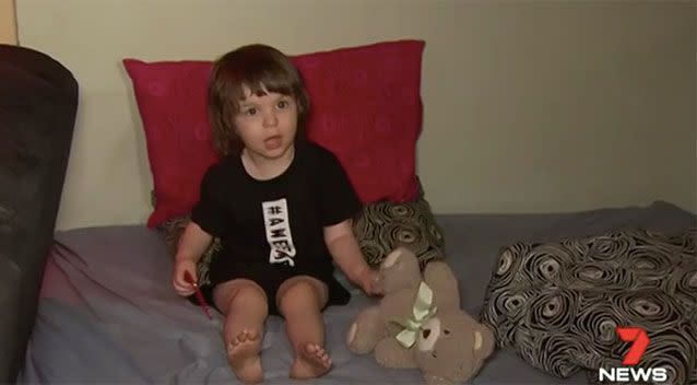 Little Lincoln Baxter was asleep when the Molotov cocktail was thrown through a window. Source: 7 News