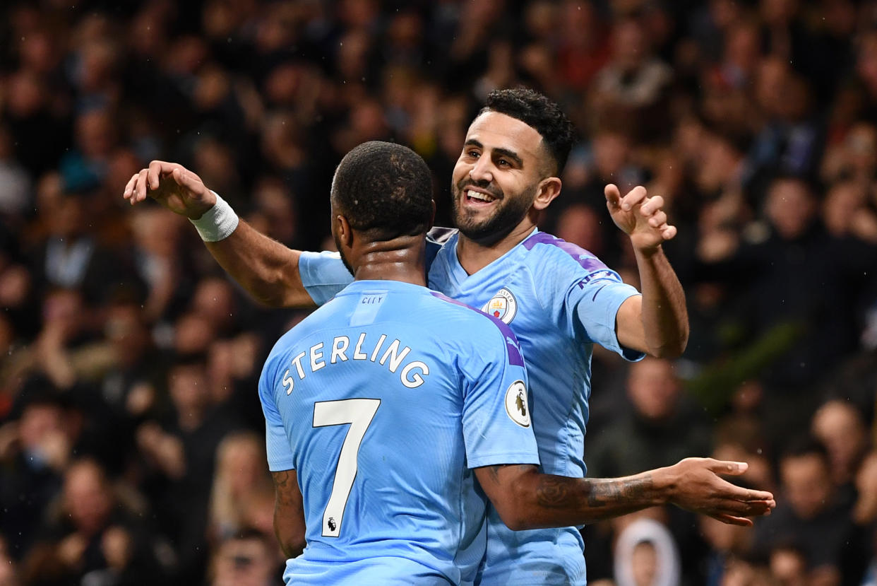 Riyad Mahrez (right) scored Manchester City's winner on Saturday against Chelsea. (Laurence Griffiths/Getty)