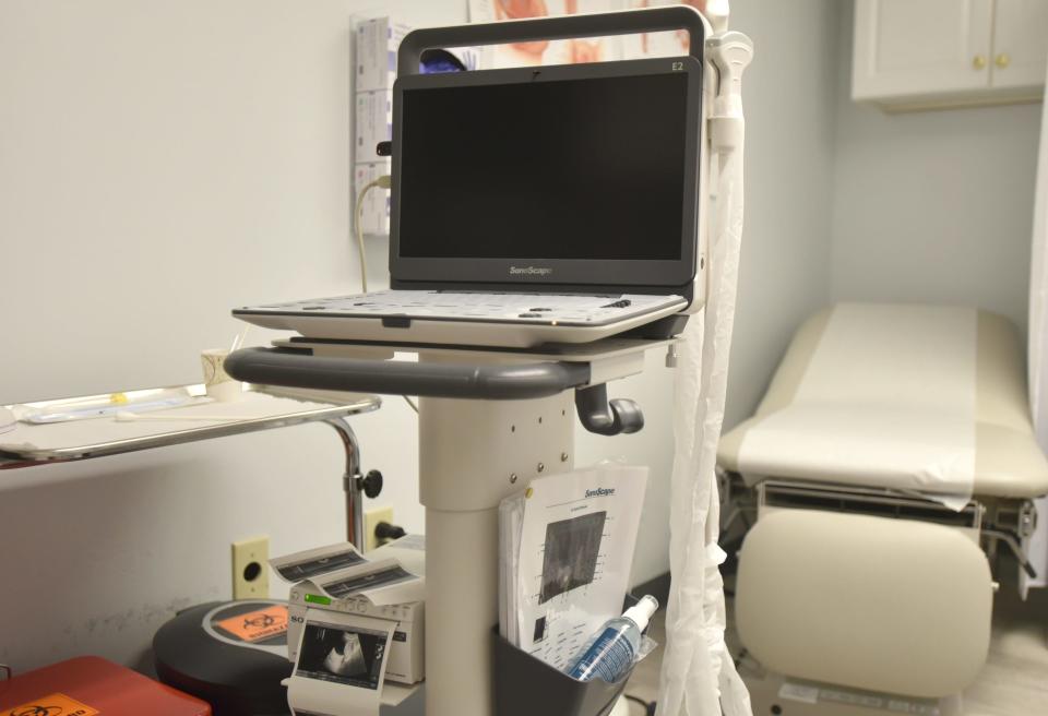 An ultrasound machine is in the foreground at the Health Imperatives clinic in Hyannis. The clinic began offering medication abortion services on July 3 on Cape Cod, Martha's Vineyard and Nantucket