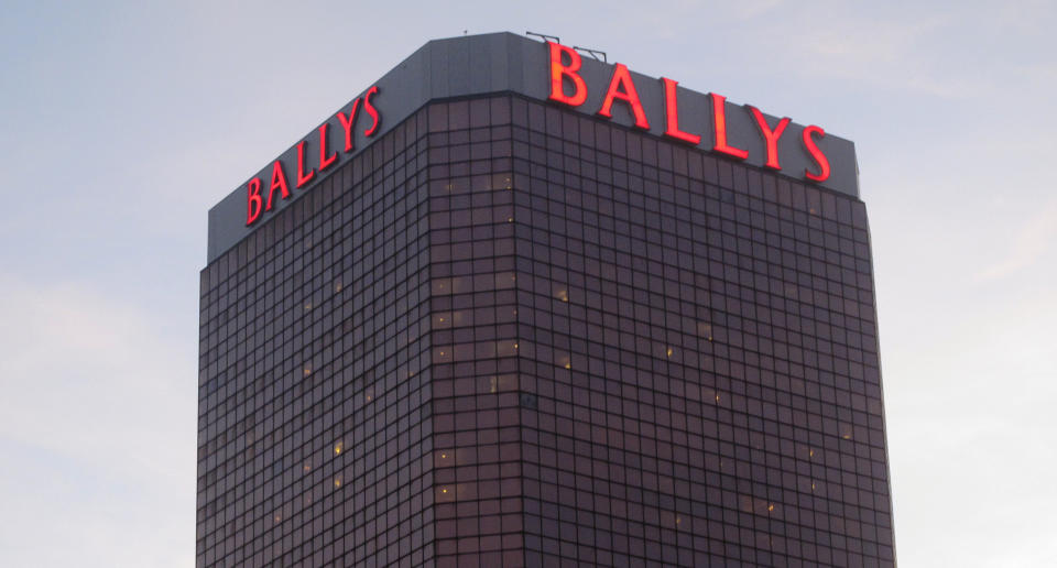 This Nov. 17, 2021 photo shows the exterior of Bally's casino in Atlantic City, N.J. almost one year after it was bought by a Rhode Island-based company. Bally's Corp. is spending $100 million on renovations to the property, which ranks last among Atlantic City's nine casinos in terms of gambling revenue. (AP Photo/Wayne Parry)