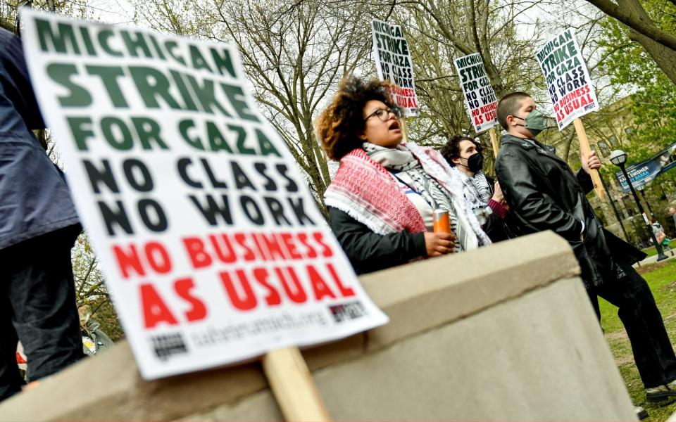 Activists gather at the University of Michigan calling for an immediate ceasefire in Gaza