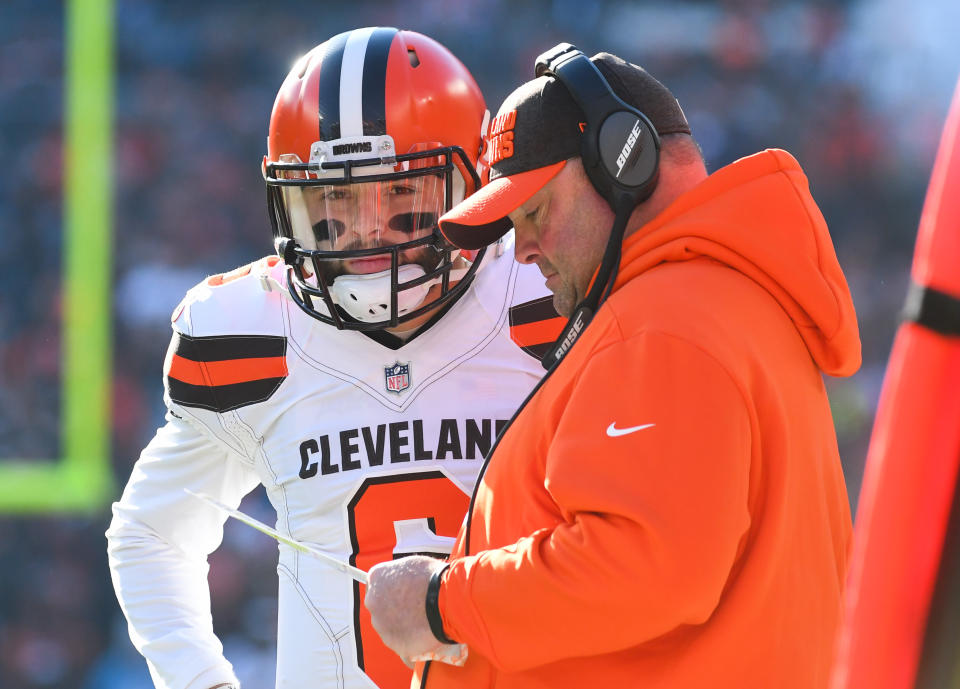 Browns offensive coordinator Freddie Kitchens has overseen No. 1 overall pick Baker Mayfield’s tremendous improvement the last six weeks. (Getty)