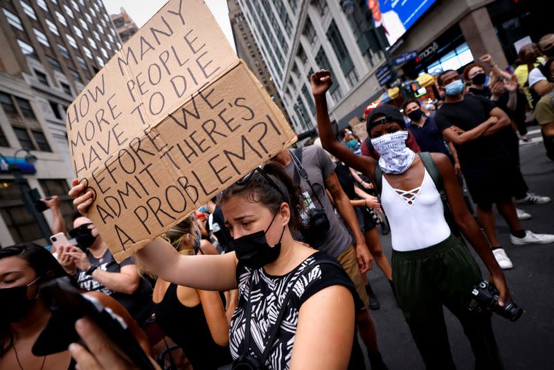 Manifestantes en la ciudad de Nueva York, Nueva York, EEUU, el 24 de agosto de 2020